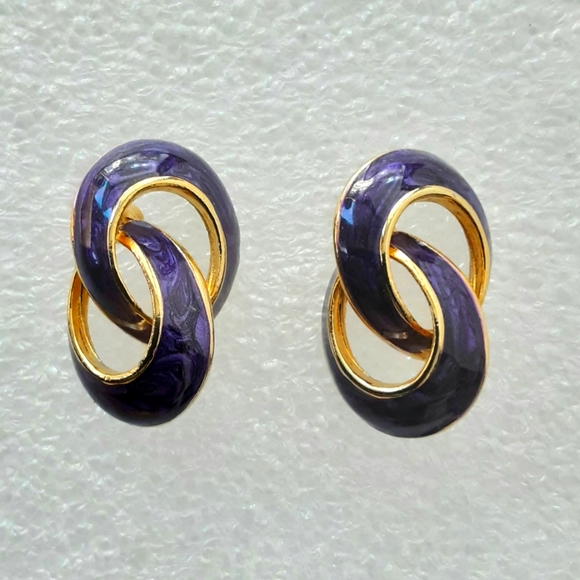 Jewelry | Earrings Interlocking Rings Of Deep Blue Enamel And Gold Tone ...